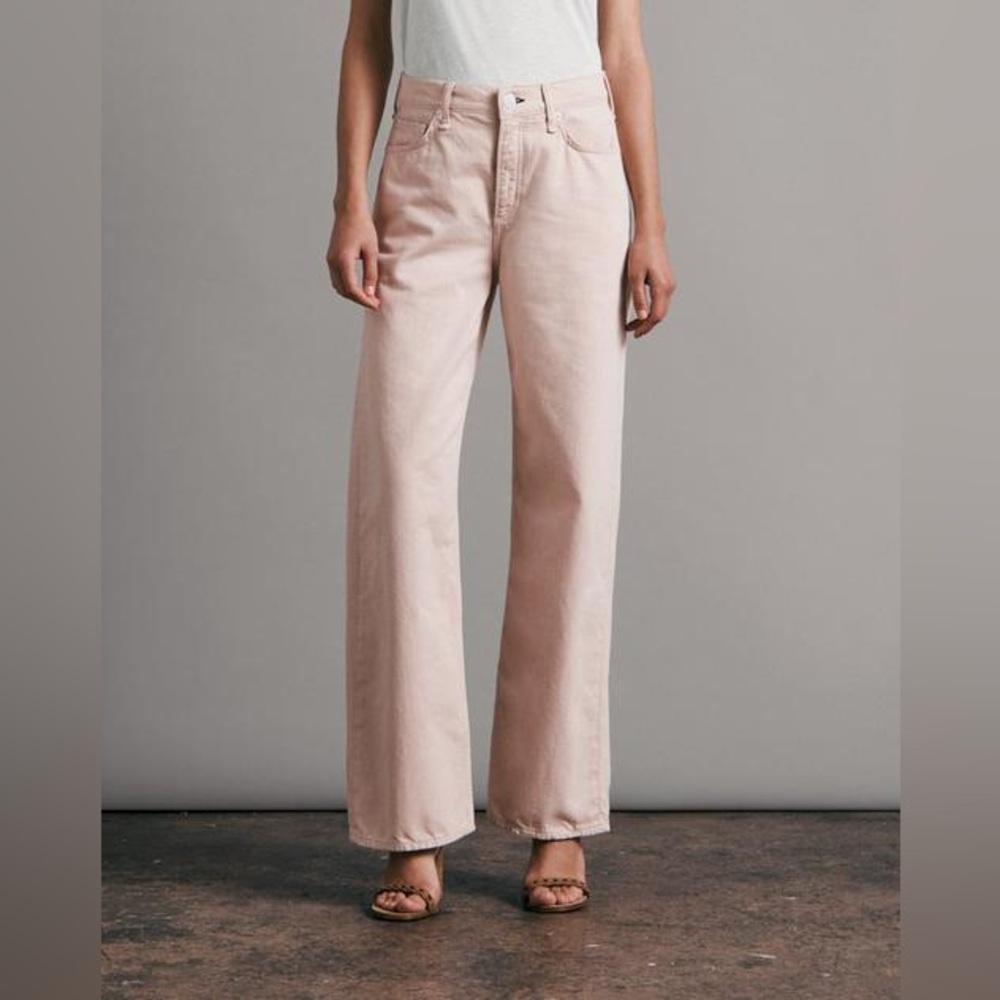 Rag & Bone Women’s Logan Mid-Rise Wide Leg Blush Relaxed Fit Light Pink Jean 24